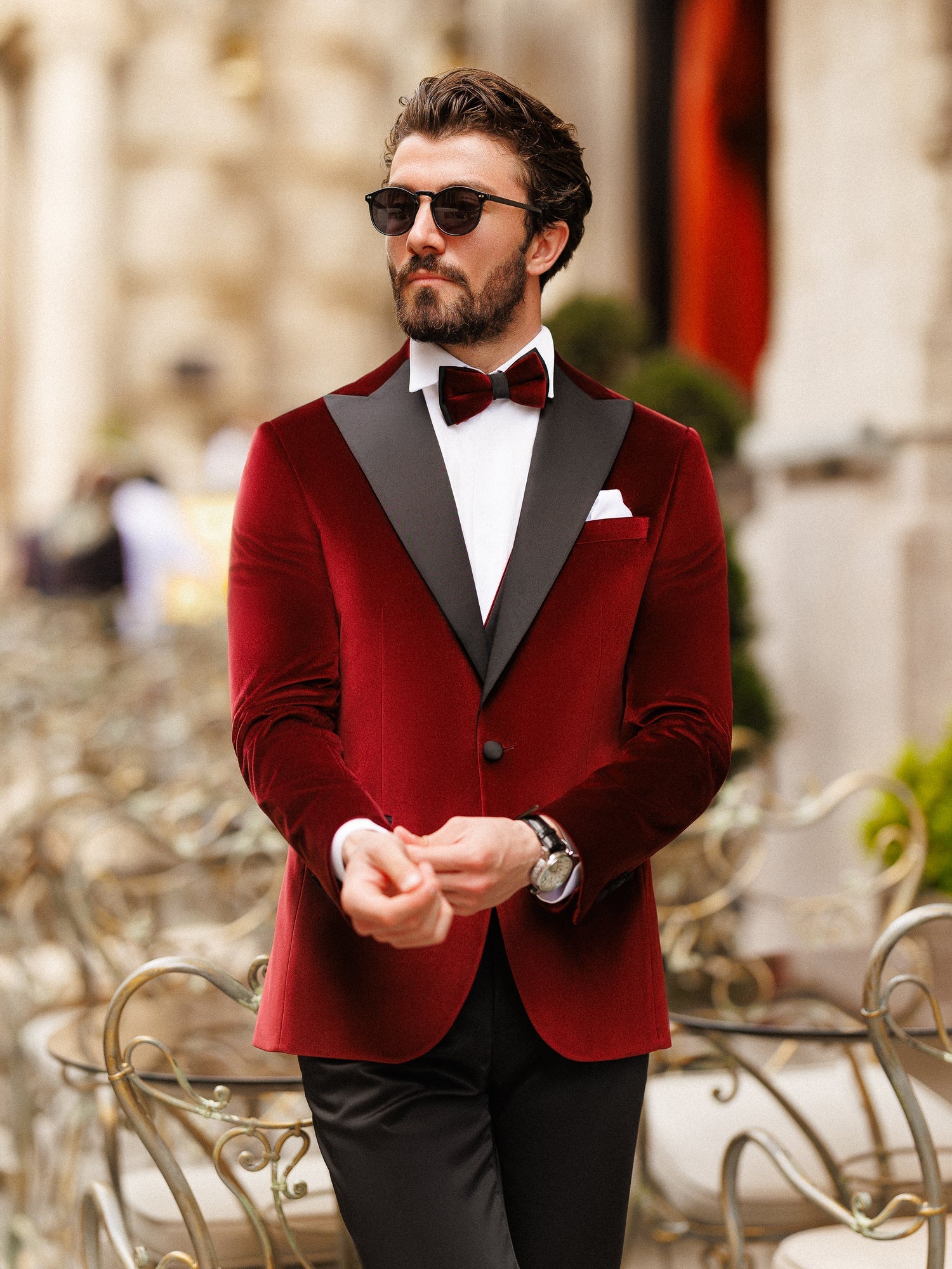 Bordeaux Velvet Slim-Fit Tuxedo 3-Piece