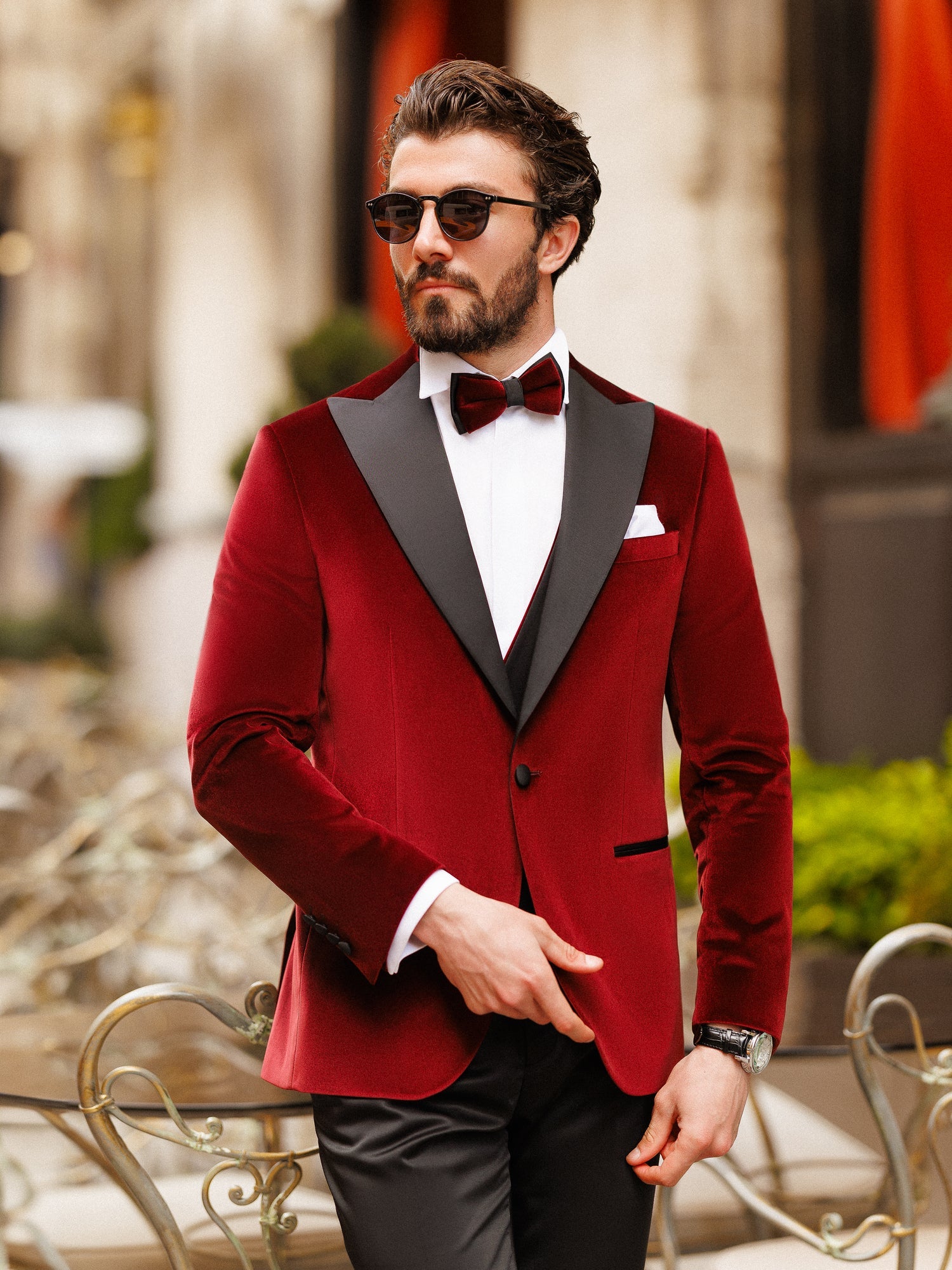 Bordeaux Velvet Slim-Fit Tuxedo 3-Piece
