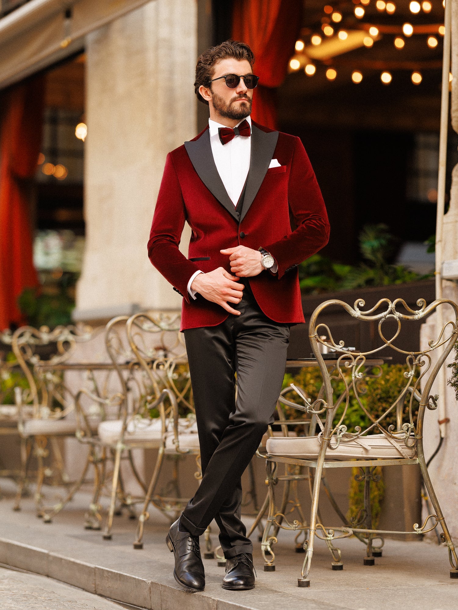 Bordeaux Velvet Slim-Fit Tuxedo 3-Piece
